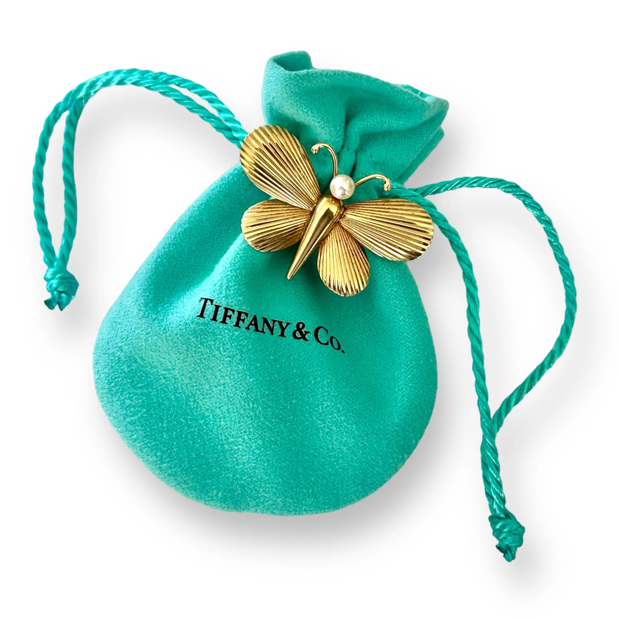 1950's Vintage Retro 14K Gold with Akoya Pearl Tiffany & Co. Butterfly Brooch