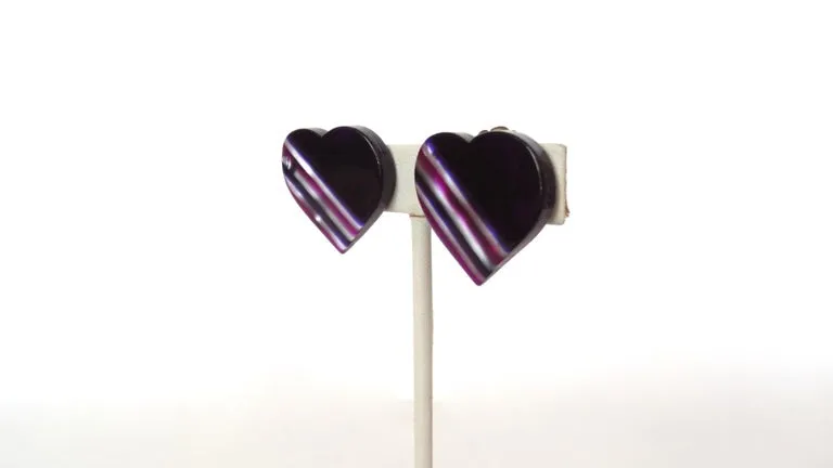 1970s Lea Stein Clip On Heart Earrings