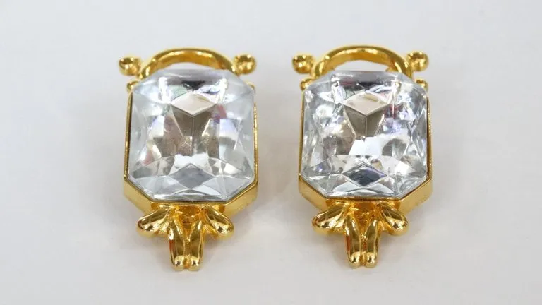 1980s Paolo Gucci Large Crystal Clip-on Earrings