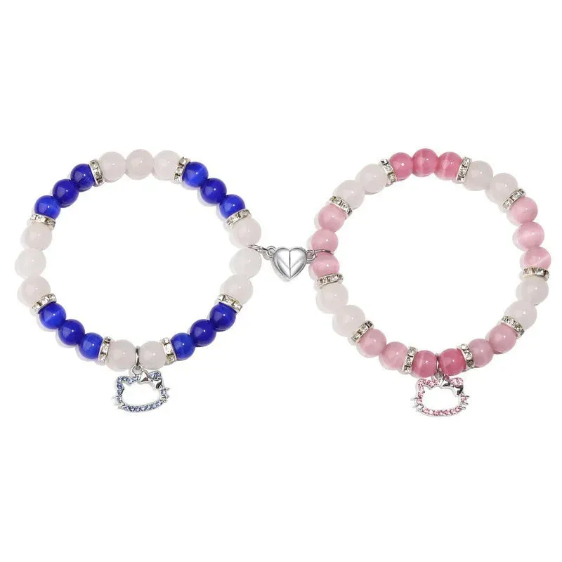 2-Piece Hello Kitty Crystal Bracelets | Magnetic Matching Set