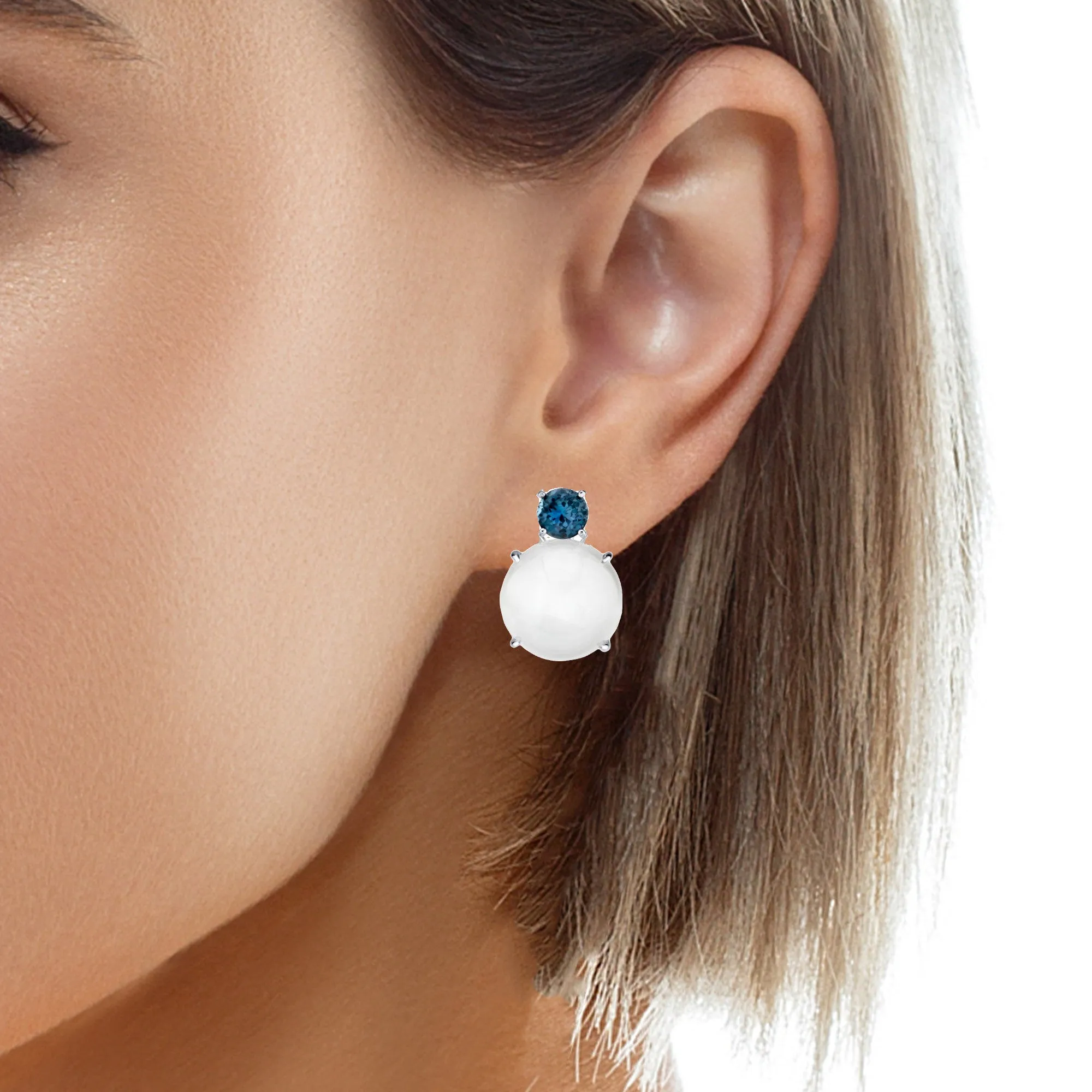 23.47 ct. t.w. Moonstone, Blue Spinel 18k White Gold French Clip Drop Earrings