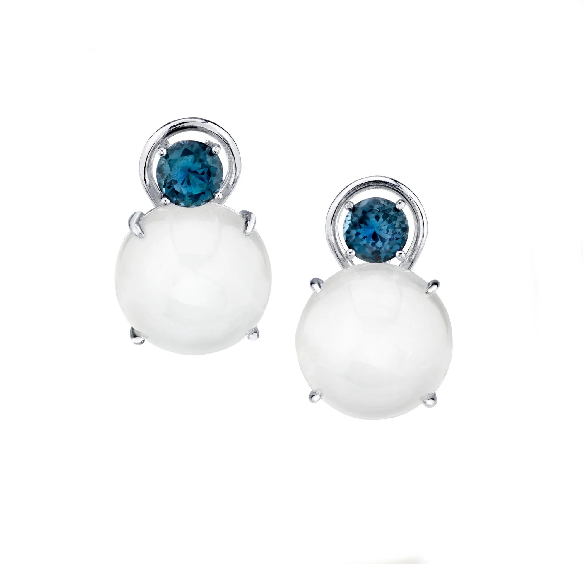 23.47 ct. t.w. Moonstone, Blue Spinel 18k White Gold French Clip Drop Earrings