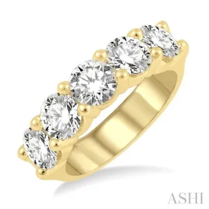 3 ctw 5 Stone Round Cut Diamond Wedding Band in 14K Yellow Gold