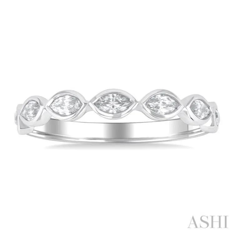 3/4 ctw East-West Set Marquise Cut Bezel Diamond Stackable Fashion Band in 14K White Gold