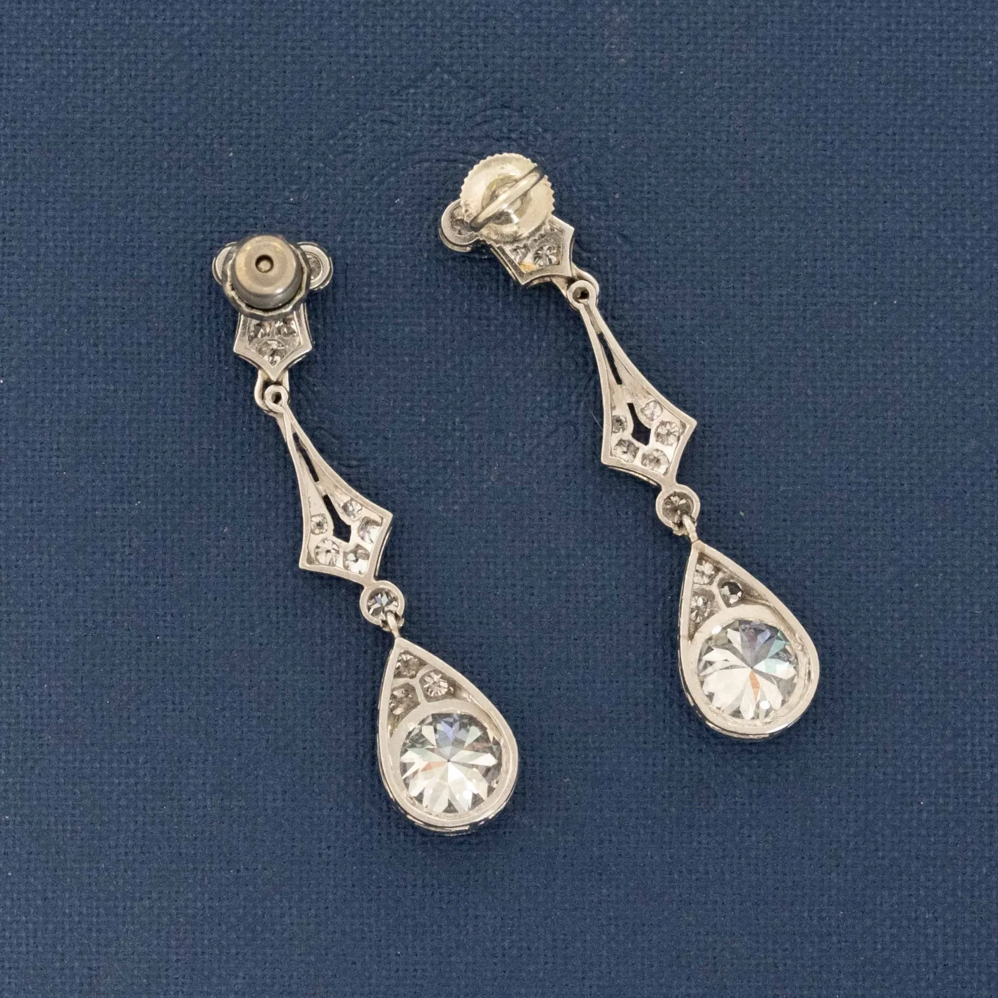 3.53ctw Art Deco Old European Cut Diamond Drop Earrings