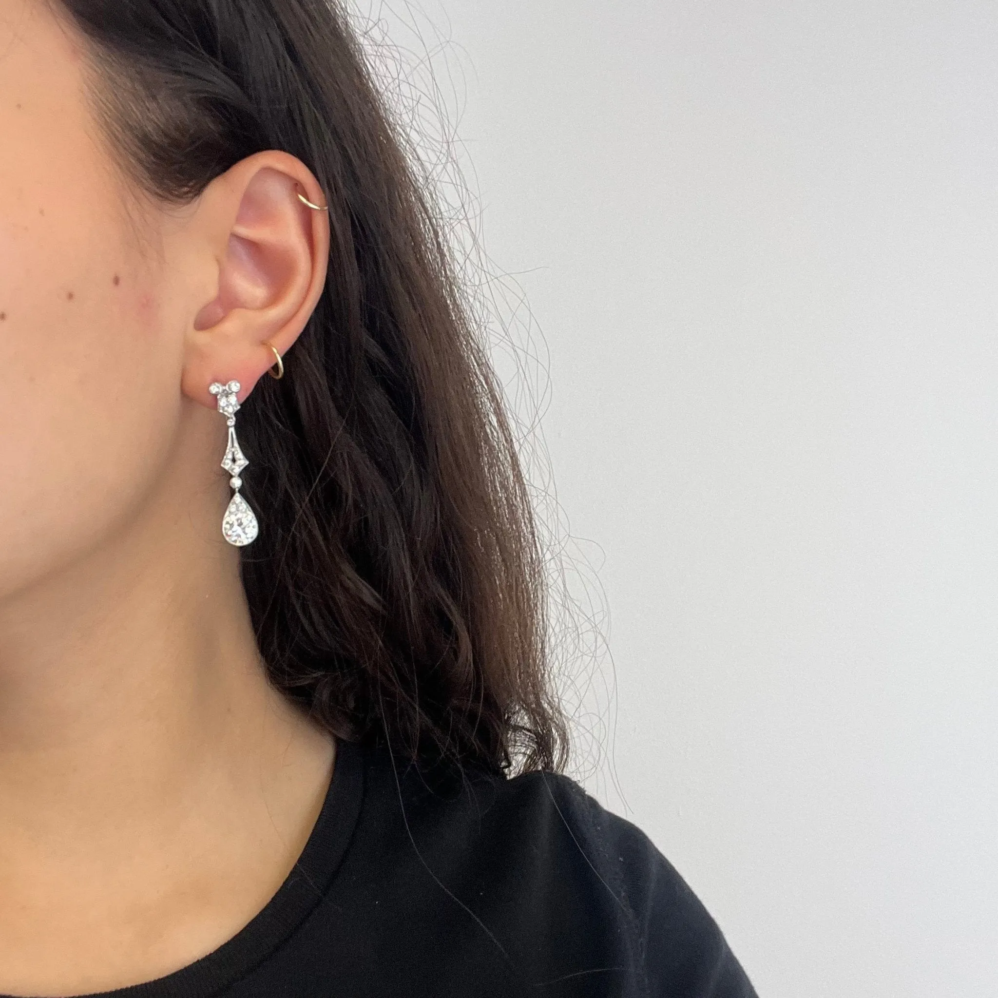 3.53ctw Art Deco Old European Cut Diamond Drop Earrings