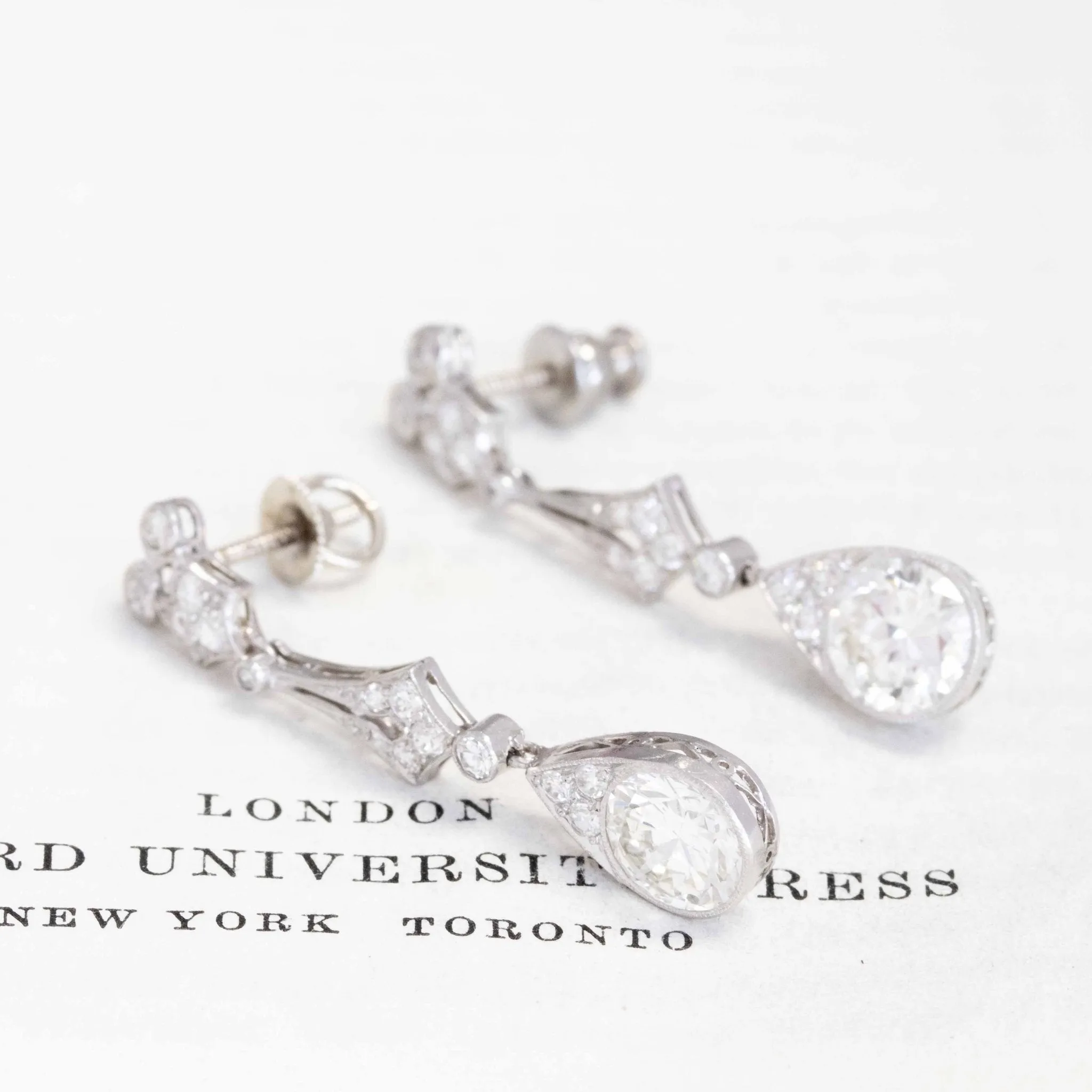 3.53ctw Art Deco Old European Cut Diamond Drop Earrings