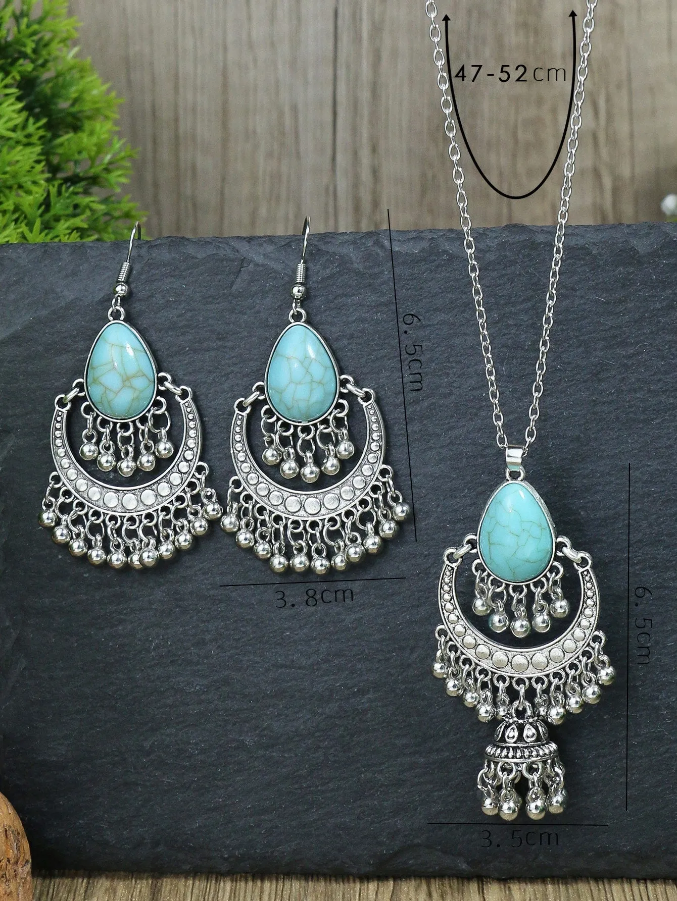 3pcs Turquoise & Ball Tassel Decor Jewelry Set - FD ⚡