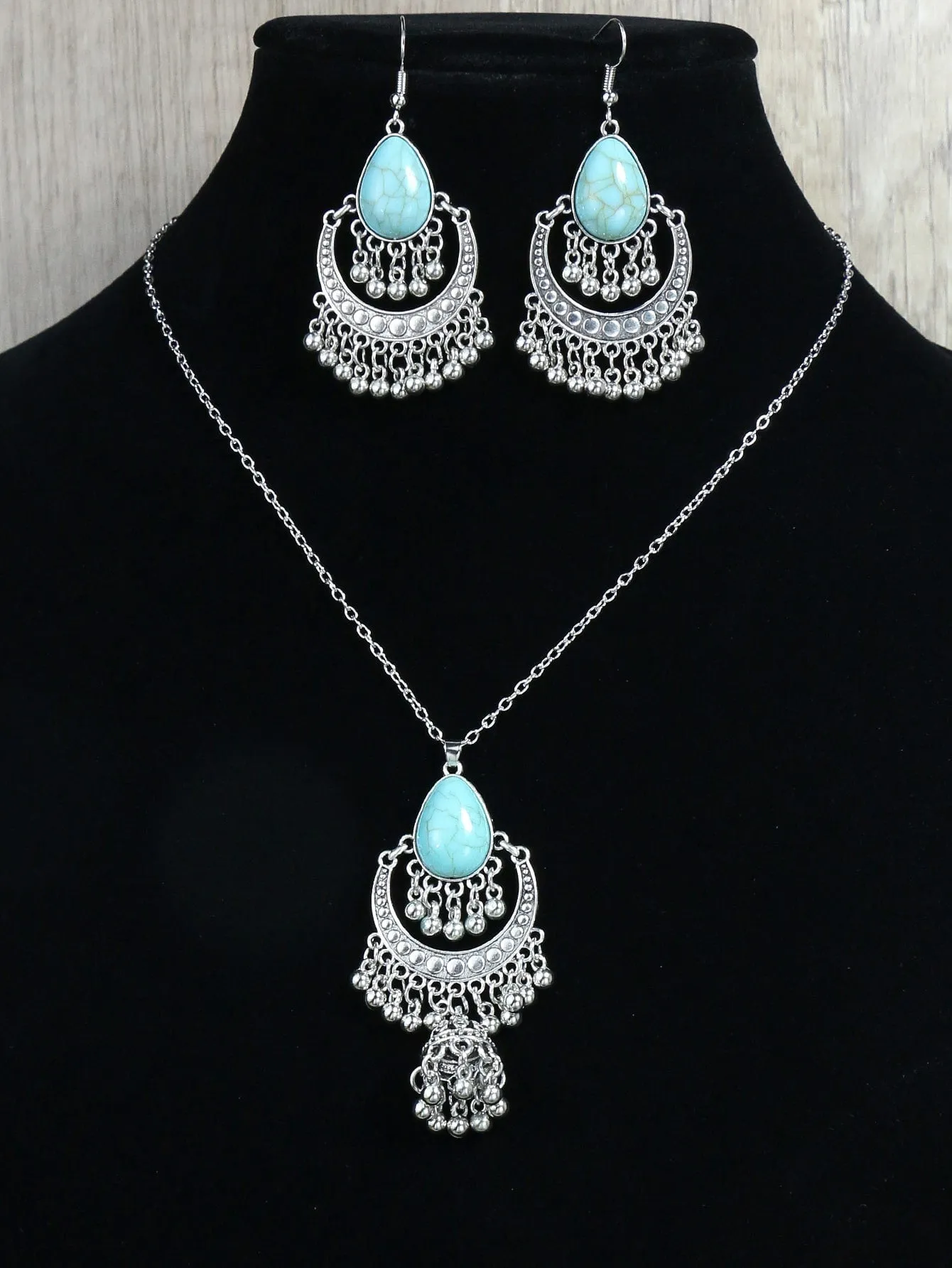 3pcs Turquoise & Ball Tassel Decor Jewelry Set - FD ⚡