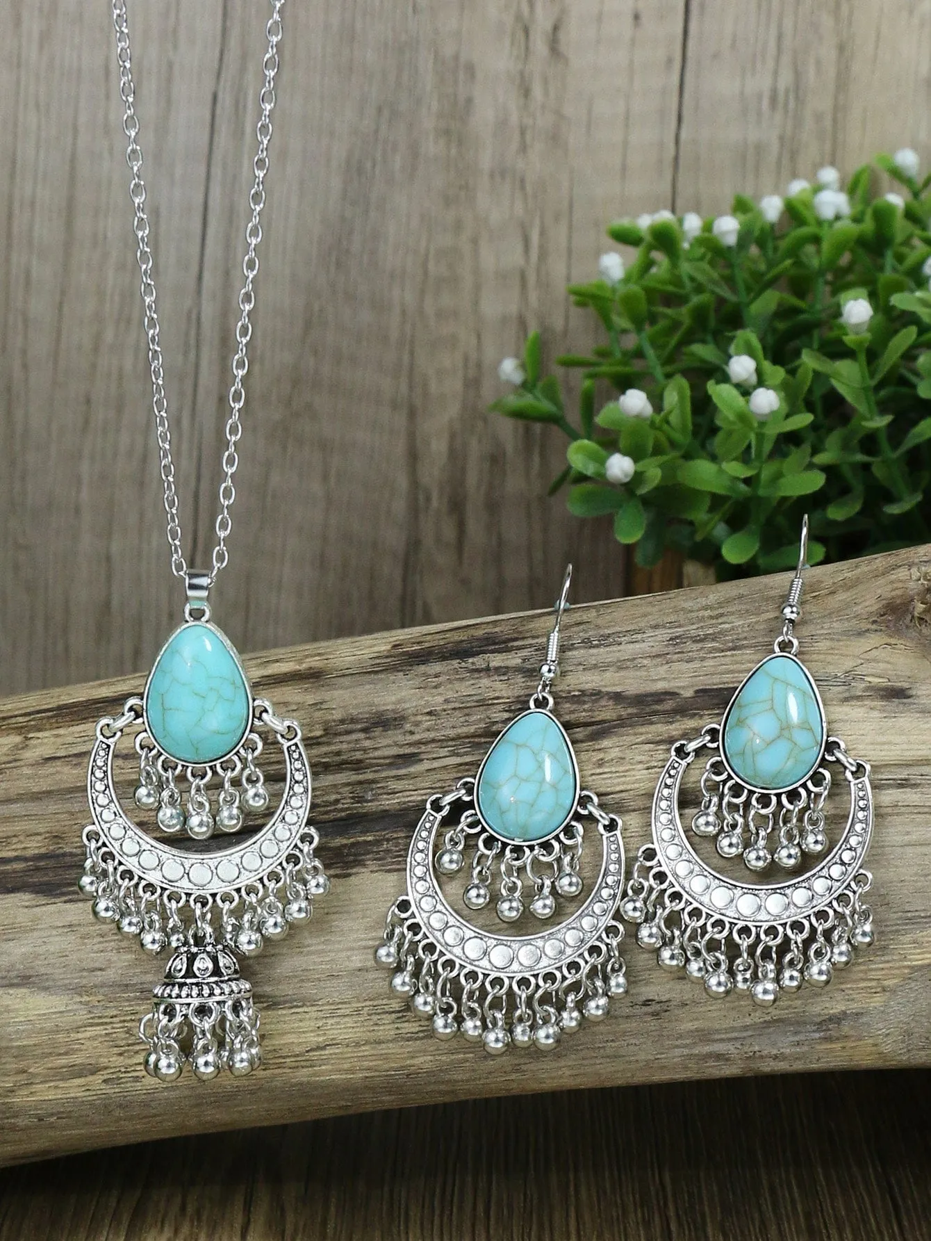 3pcs Turquoise & Ball Tassel Decor Jewelry Set - FD ⚡