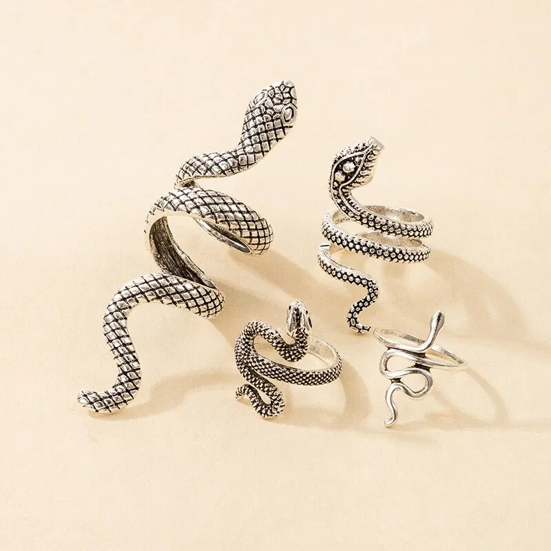 4 Pcs/Set Texture Snake Ring