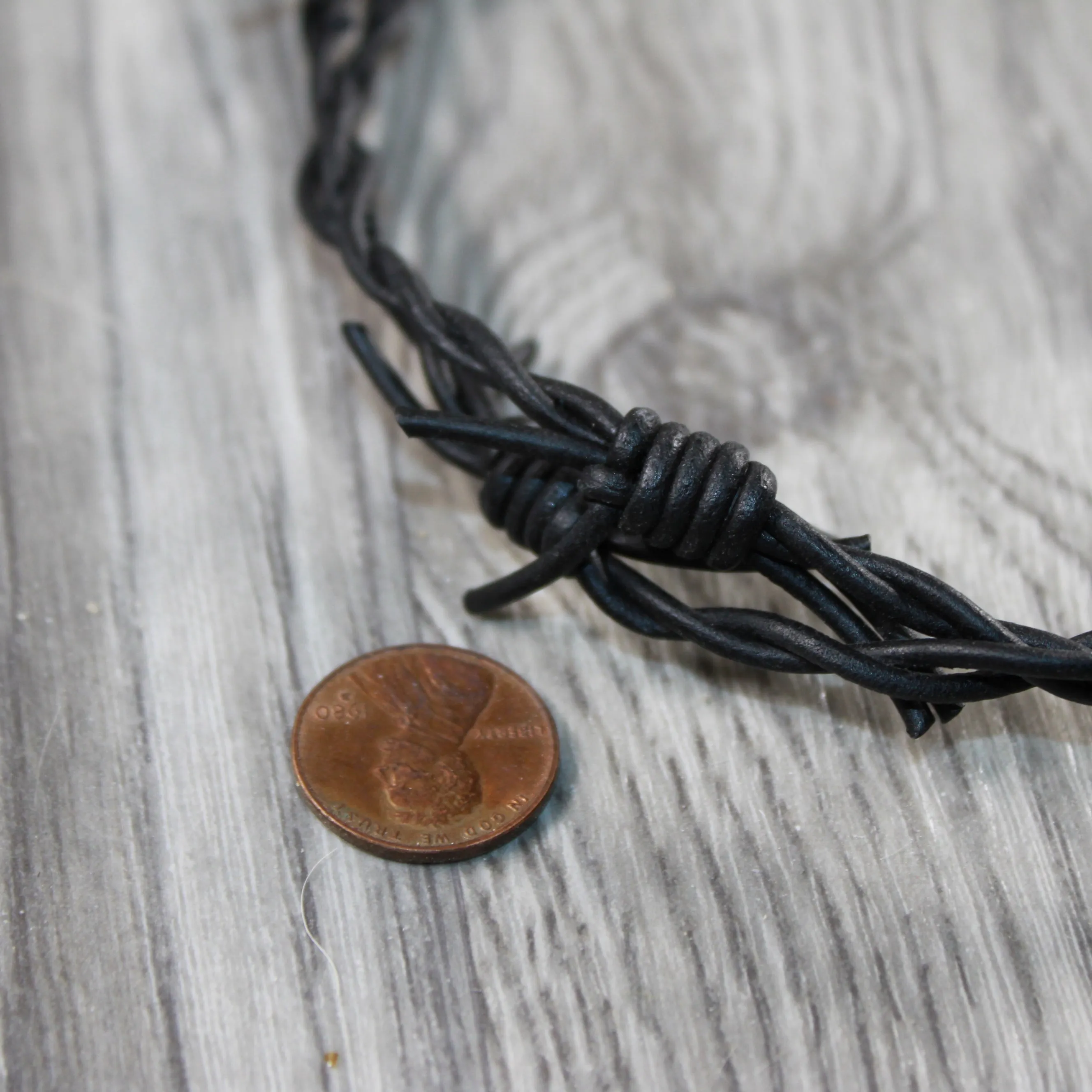 5 Leather Barbed Wire Necklaces Antique Black Colored   #5447
