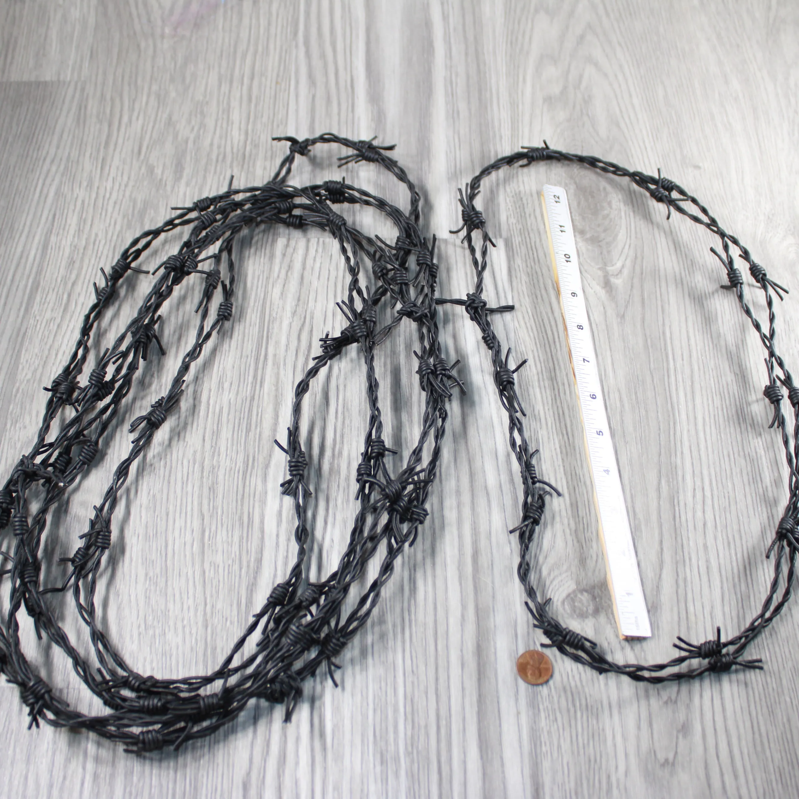 5 Leather Barbed Wire Necklaces Antique Black Colored   #5447