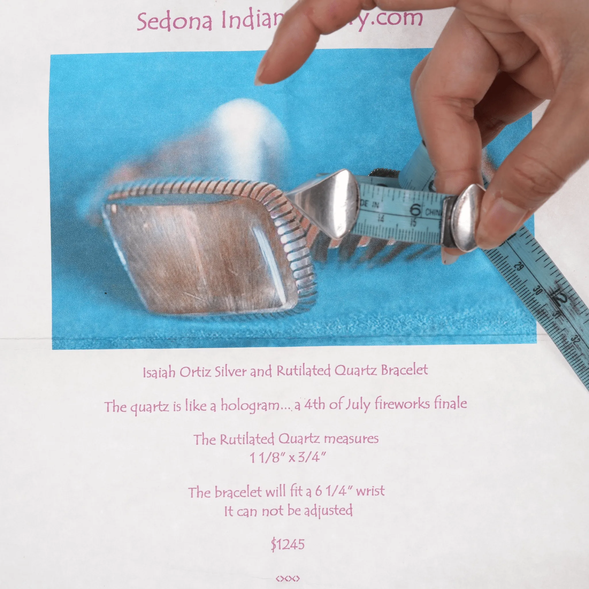 6.25" Isaiah Ortiz San Felipe Modernist silver cuff bracelet rutilated quartz