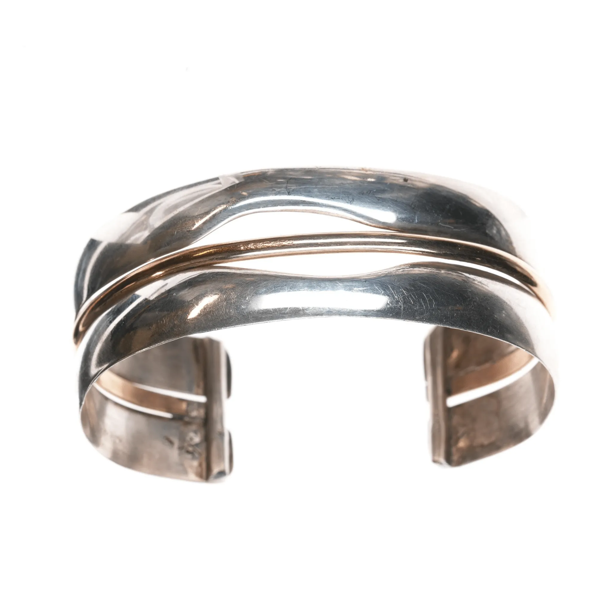 6.75" RH Southwestern Modernist sterling mixed metals cuff bracelet