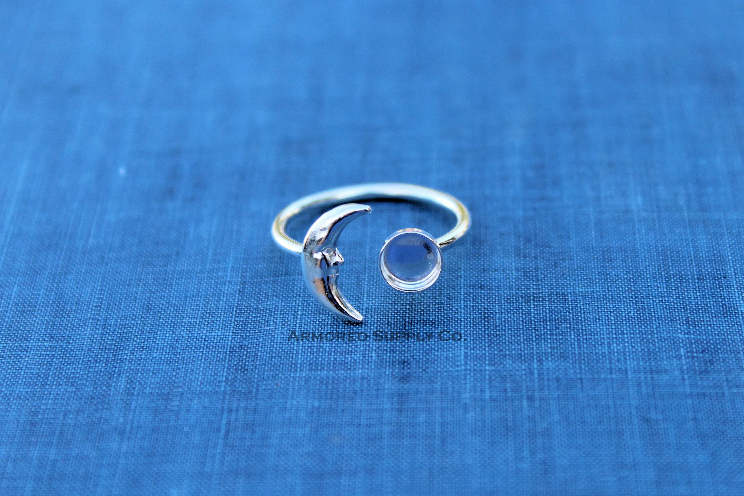 6mm Silver Crescent Moon Open Adjustable Bezel Ring blank