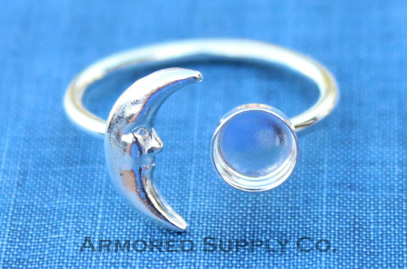 6mm Silver Crescent Moon Open Adjustable Bezel Ring blank