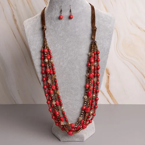 72459 - Squash Blossom Layered Necklace - Red