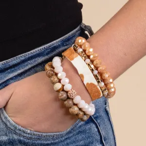 74715 - Cow Print and Crystal Stacked Bracelets - Brown
