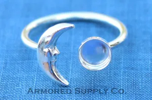 7mm Bezel Silver Crescent Moon Open Adjustable Ring blank