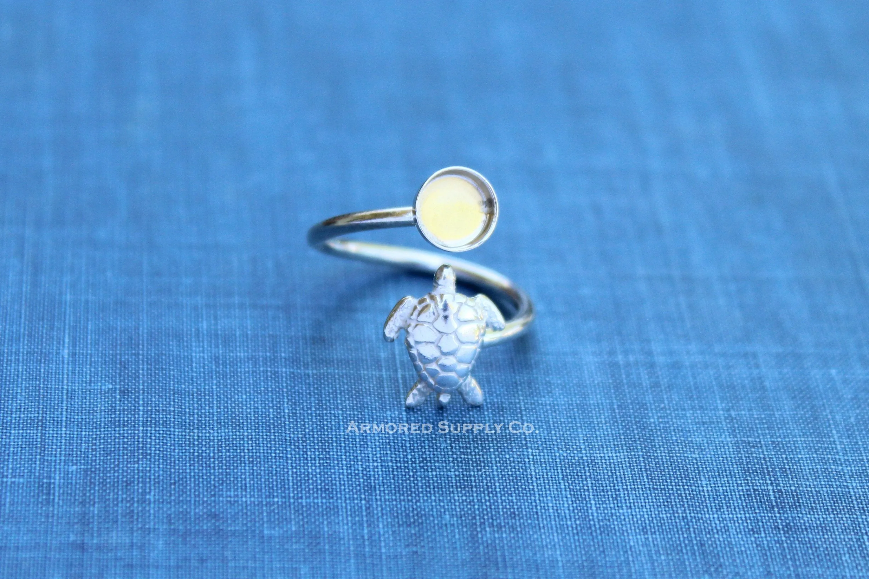8mm Bezel Silver Sea Turtle Wrap Bypass Adjustable Ring blank