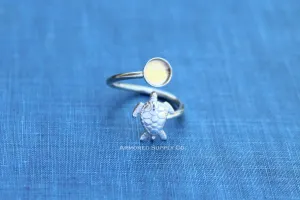 8mm Bezel Silver Sea Turtle Wrap Bypass Adjustable Ring blank