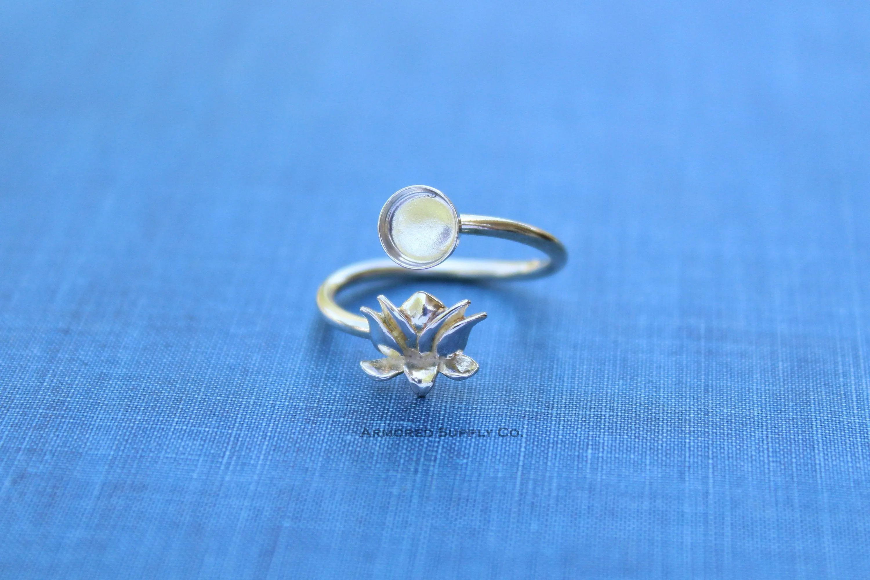 8mm Silver Lotus Flower Wrap Bypass Adjustable Ring blank