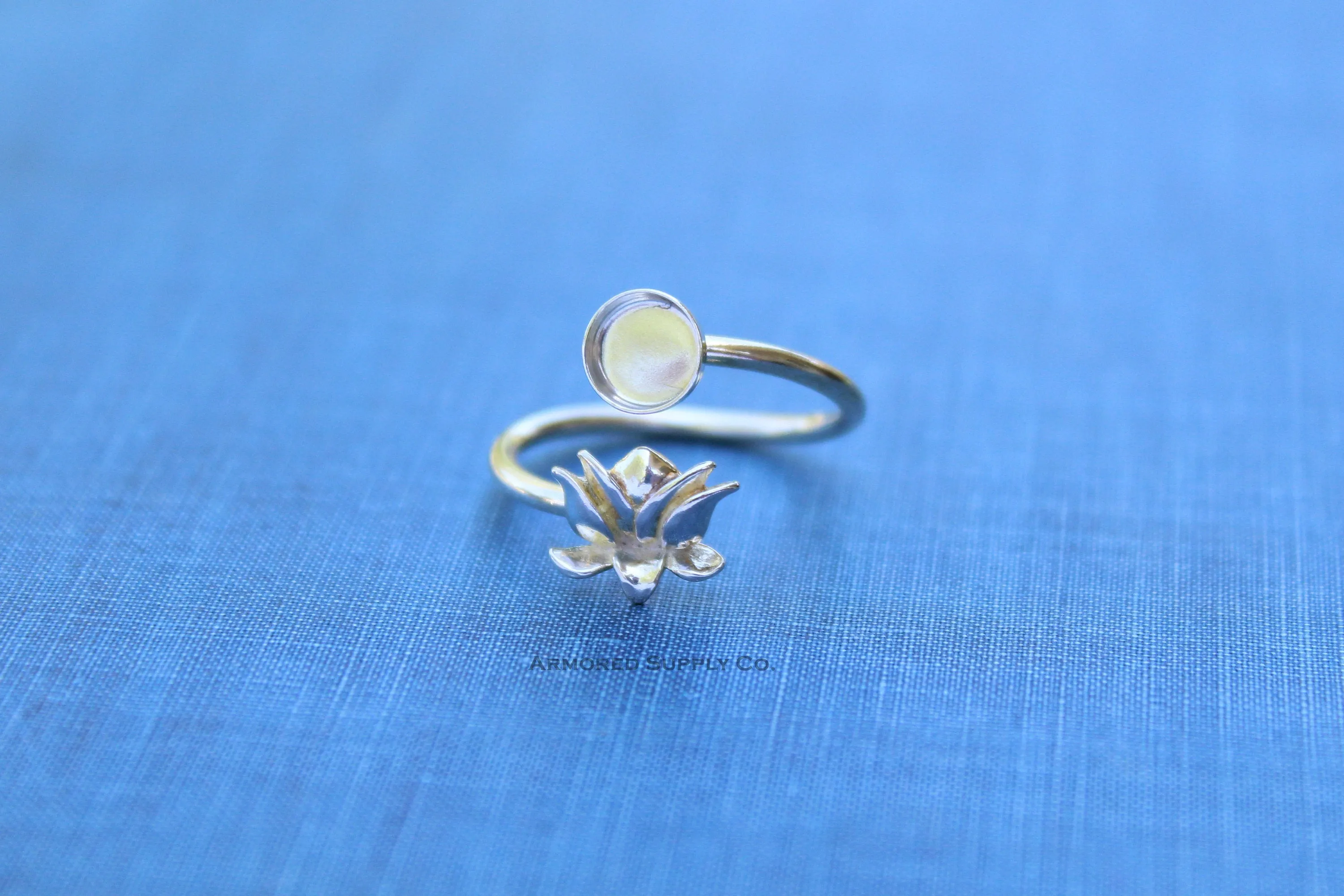 8mm Silver Lotus Flower Wrap Bypass Adjustable Ring blank