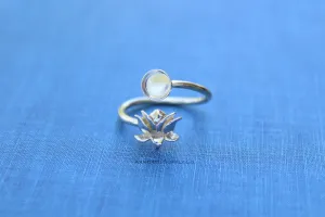 8mm Silver Lotus Flower Wrap Bypass Adjustable Ring blank