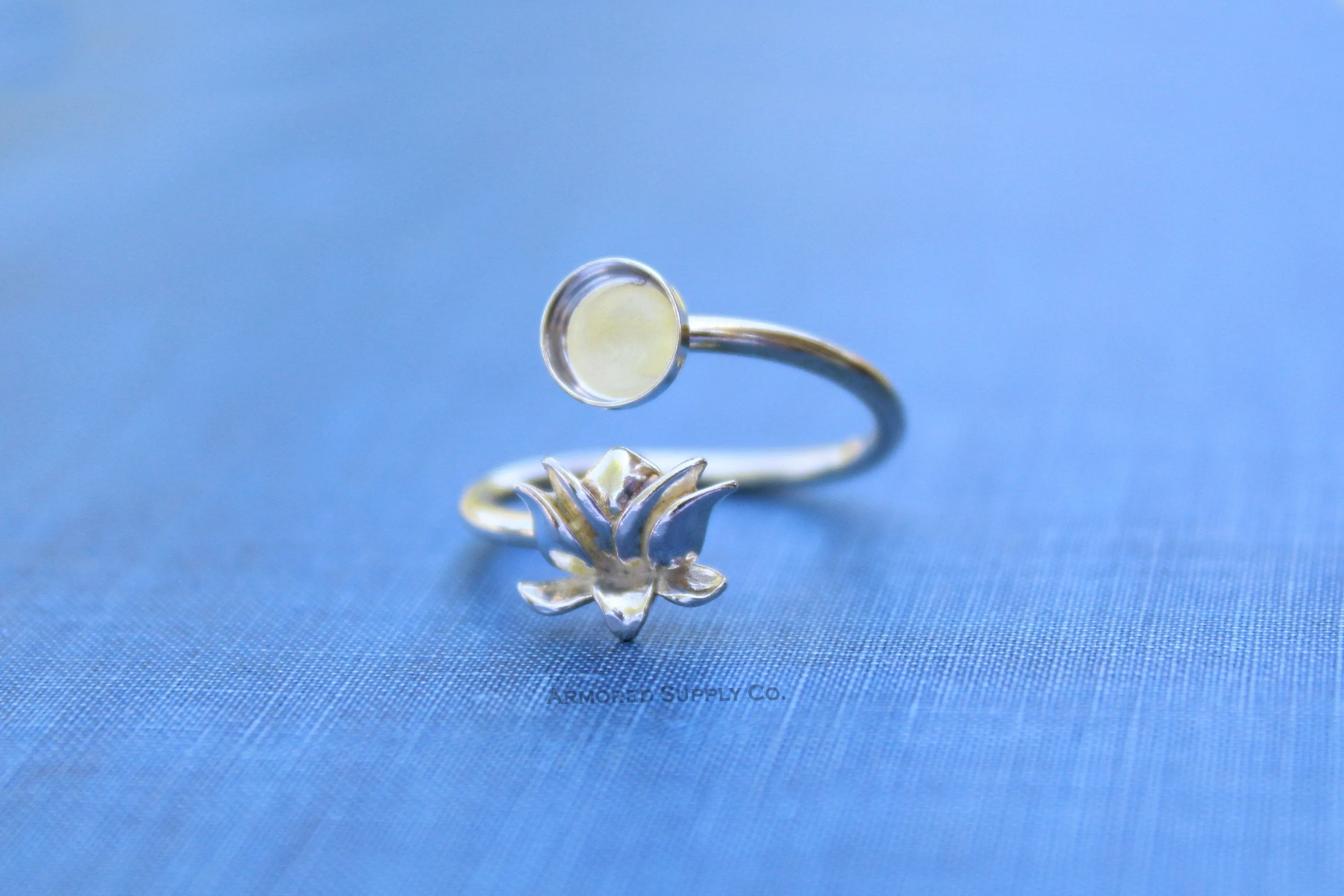 8mm Silver Lotus Flower Wrap Bypass Adjustable Ring blank