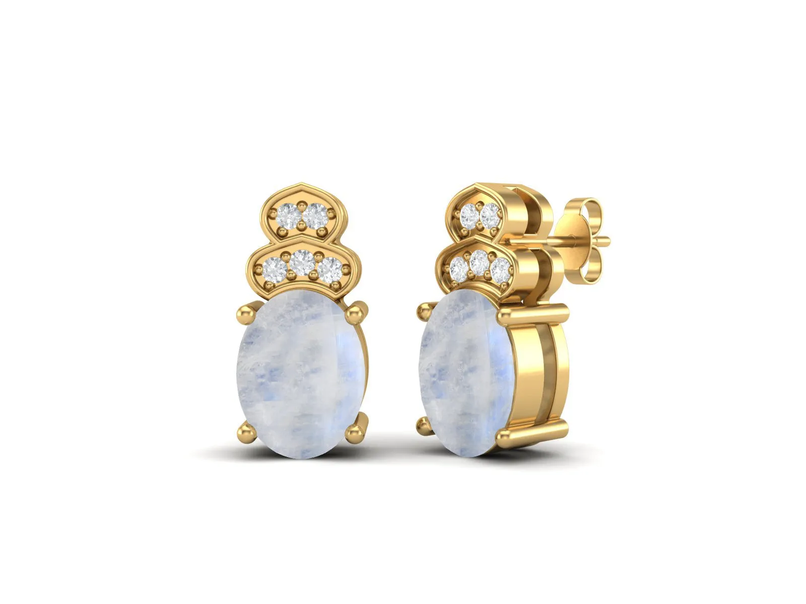 8x6mm Oval Shaped Rainbow Moonstone Earrings For Women Studs Earrings