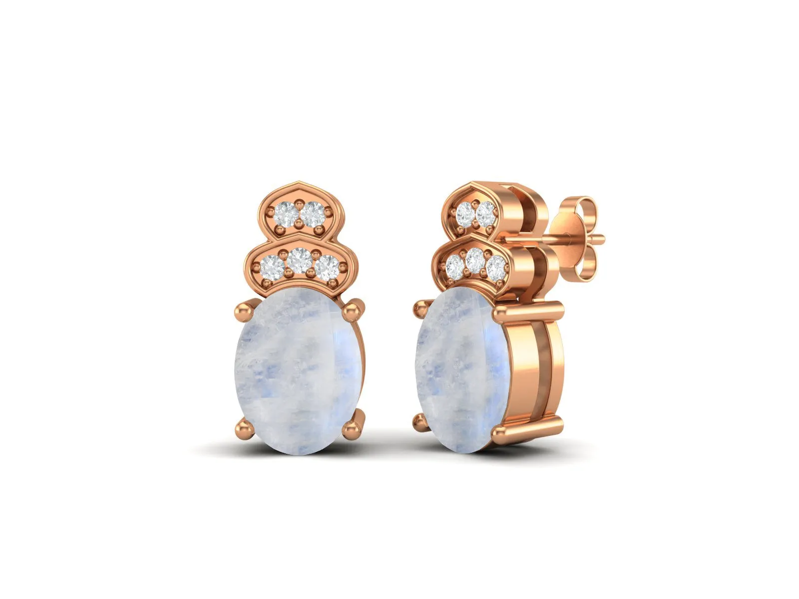 8x6mm Oval Shaped Rainbow Moonstone Earrings For Women Studs Earrings