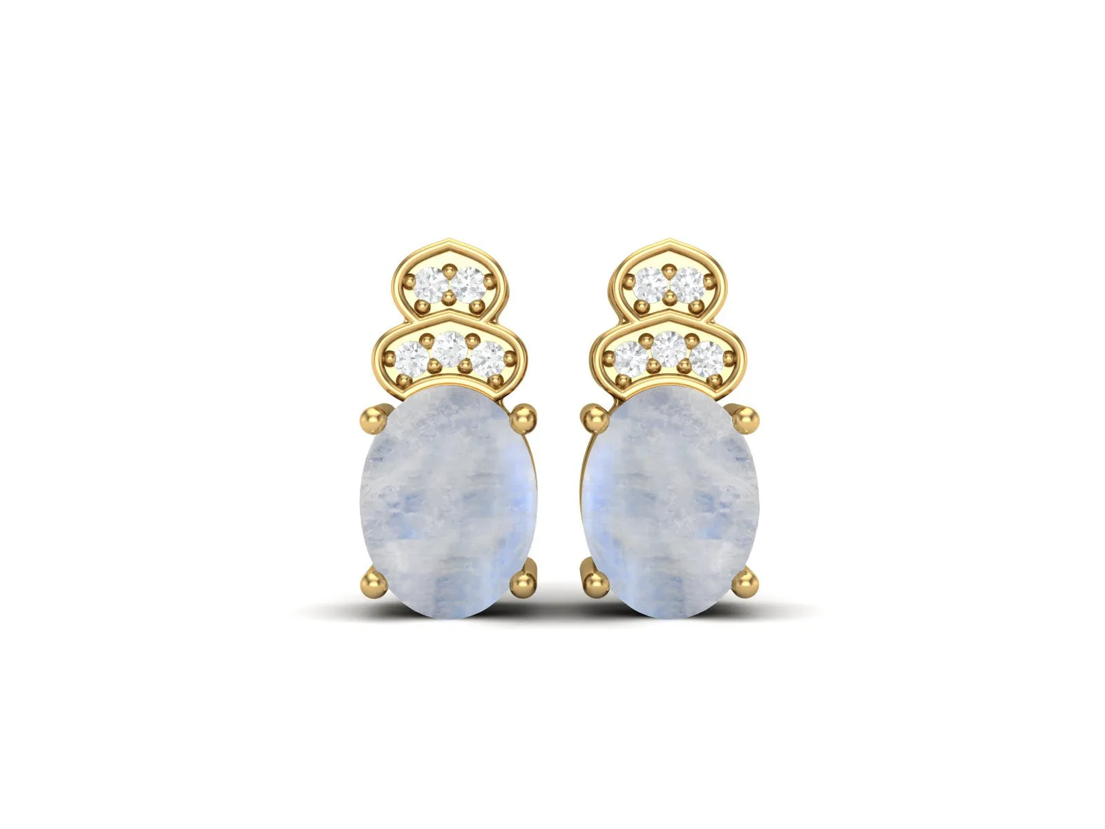 8x6mm Oval Shaped Rainbow Moonstone Earrings For Women Studs Earrings