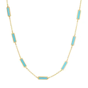 9 BAR INLAY DAINTY NECKLACE TURQUOISE, 14kt GOLD