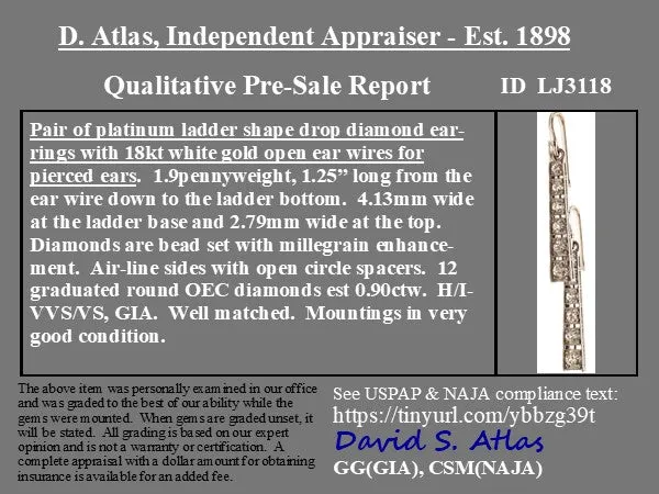 .90ctw Antique Old European Cut Diamond Drop Bar Earrings