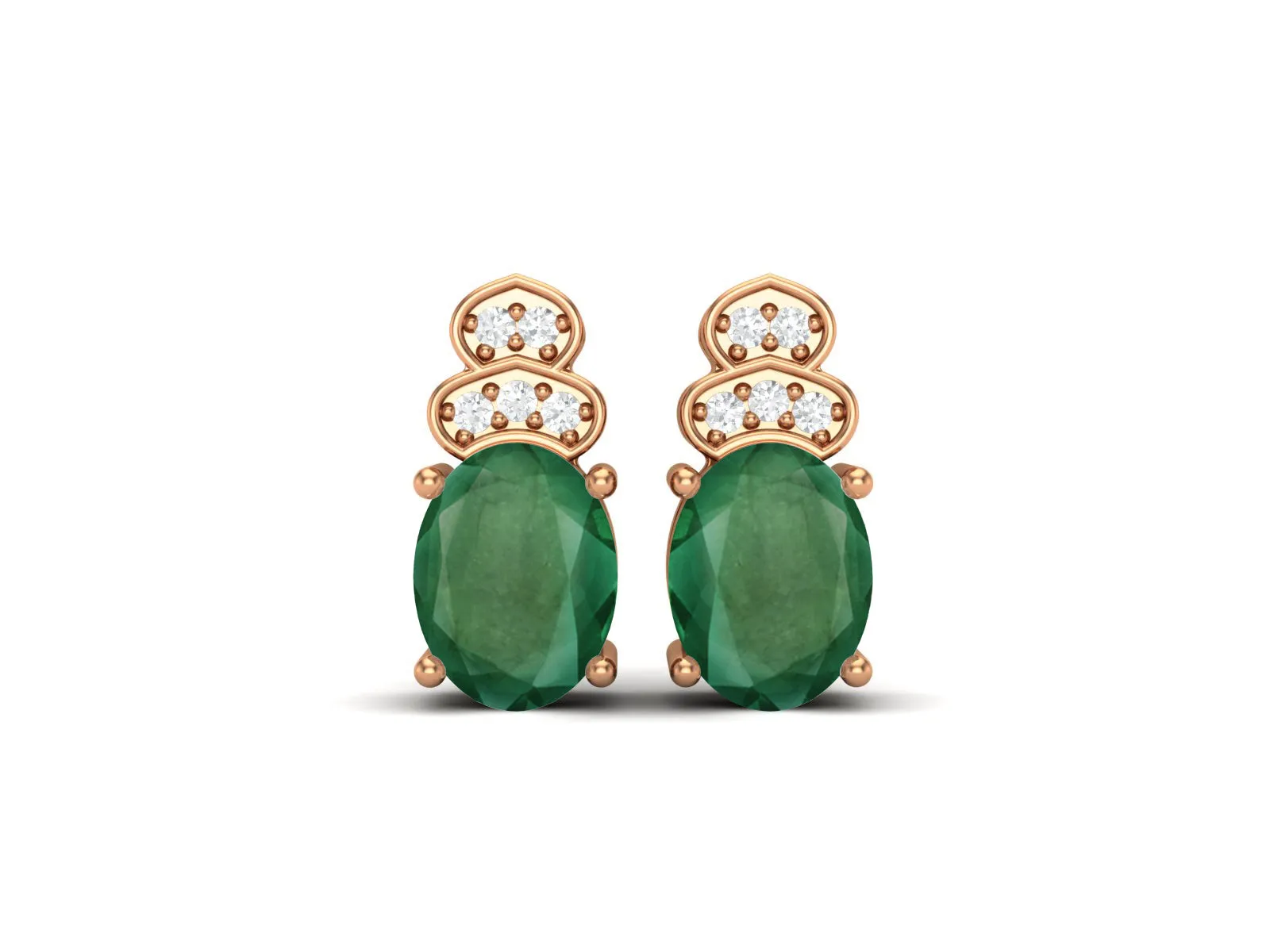 925 Sterling Silver Emerald Earrings Oval Shaped Studs Earrings