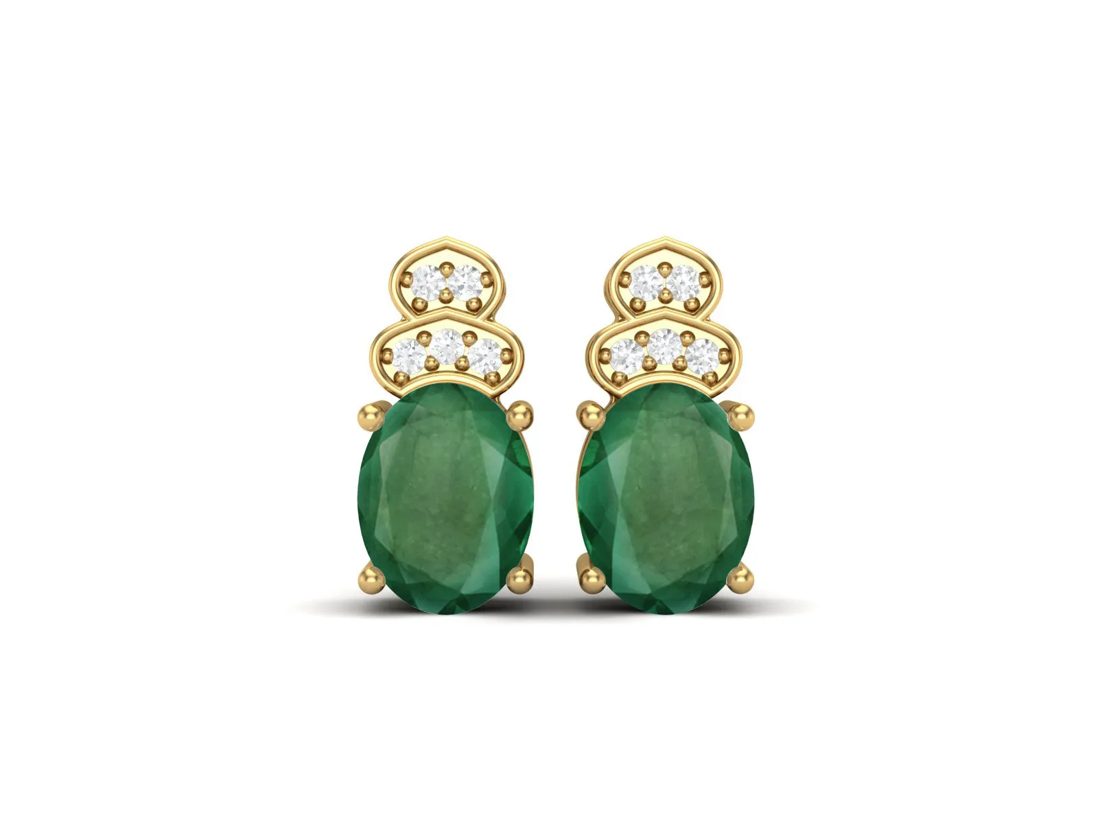 925 Sterling Silver Emerald Earrings Oval Shaped Studs Earrings