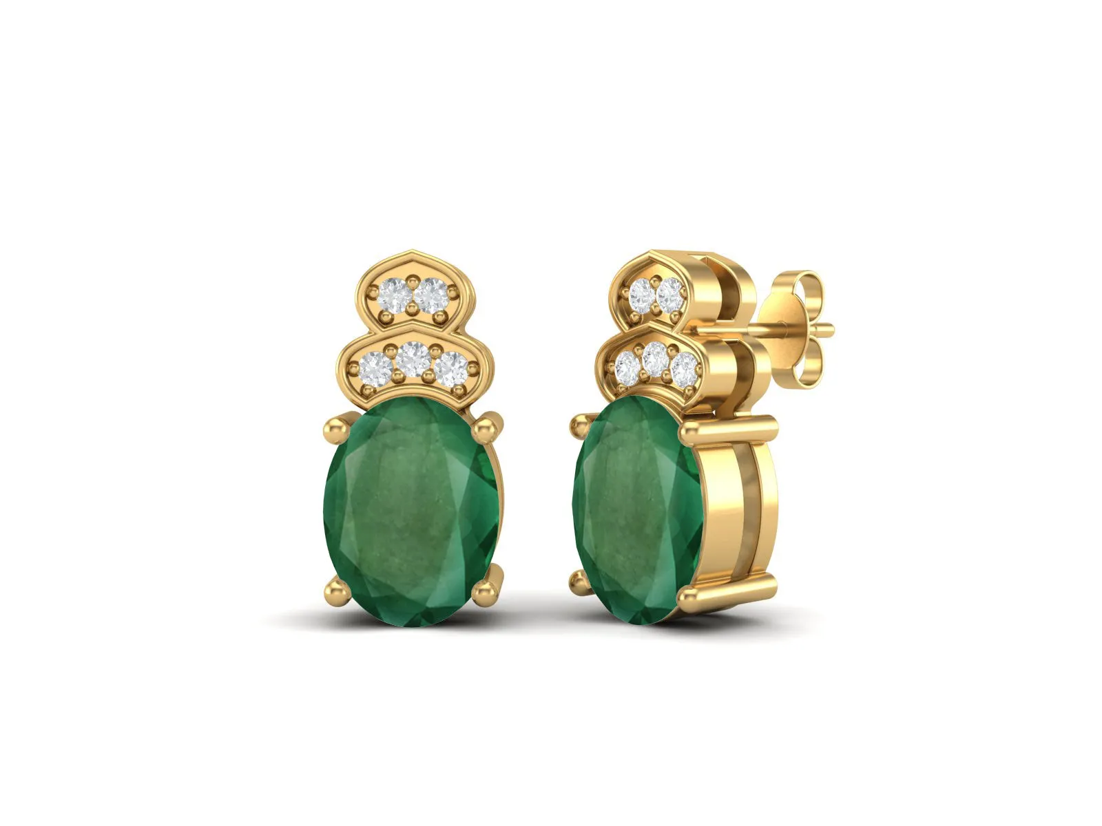925 Sterling Silver Emerald Earrings Oval Shaped Studs Earrings