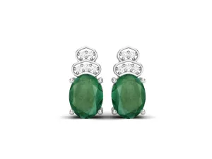 925 Sterling Silver Emerald Earrings Oval Shaped Studs Earrings