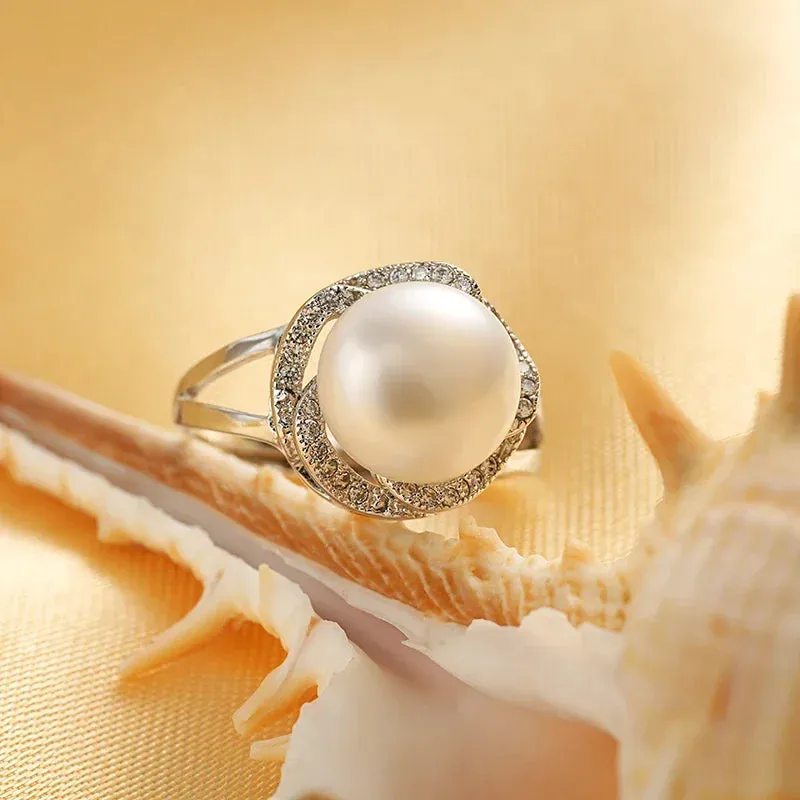 925 sterling silver jewelry big natural pearl rings for women stone ring adjustable