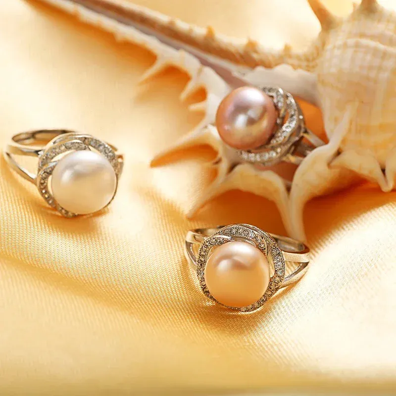 925 sterling silver jewelry big natural pearl rings for women stone ring adjustable