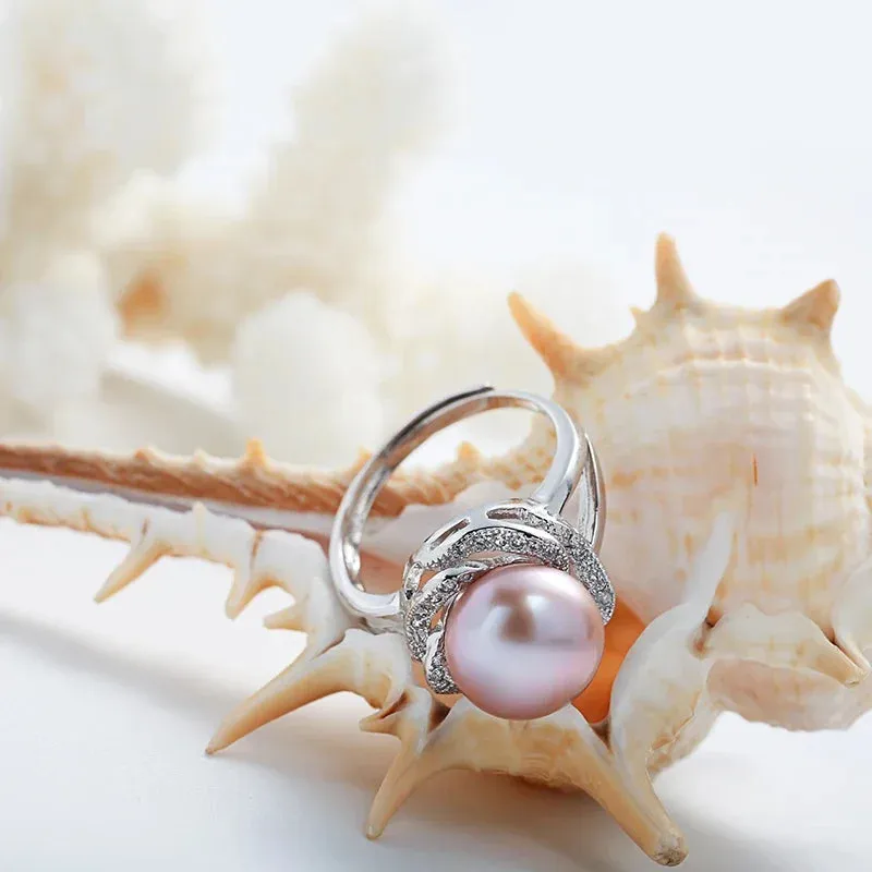 925 sterling silver jewelry big natural pearl rings for women stone ring adjustable