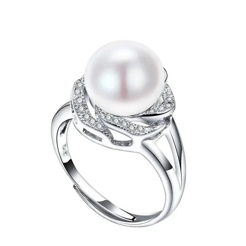 925 sterling silver jewelry big natural pearl rings for women stone ring adjustable
