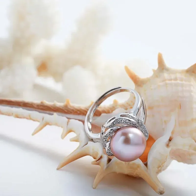 925 sterling silver jewelry big natural pearl rings for women stone ring adjustable