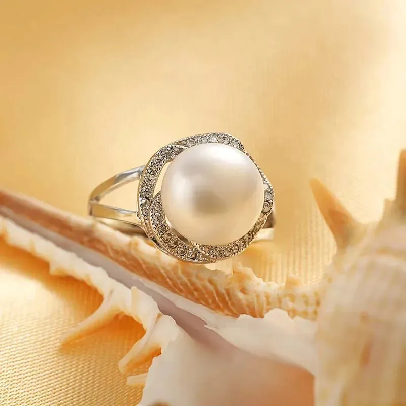 925 sterling silver jewelry big natural pearl rings for women stone ring adjustable