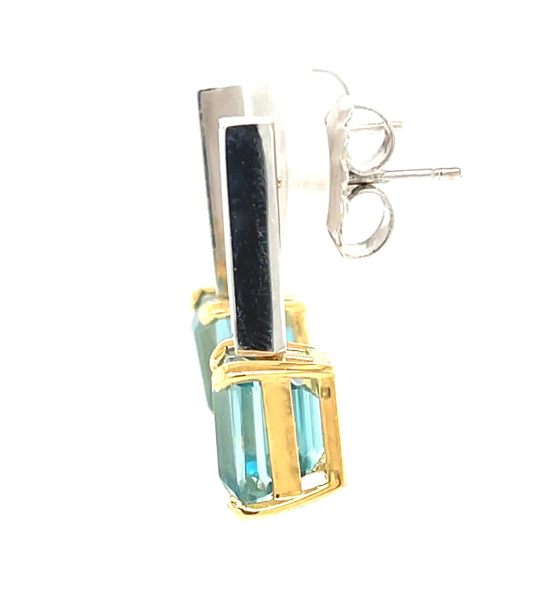 9.97 ct. t.w. Blue Zircon Rectangle, Diamond 18k White Gold Post Drop Earrings
