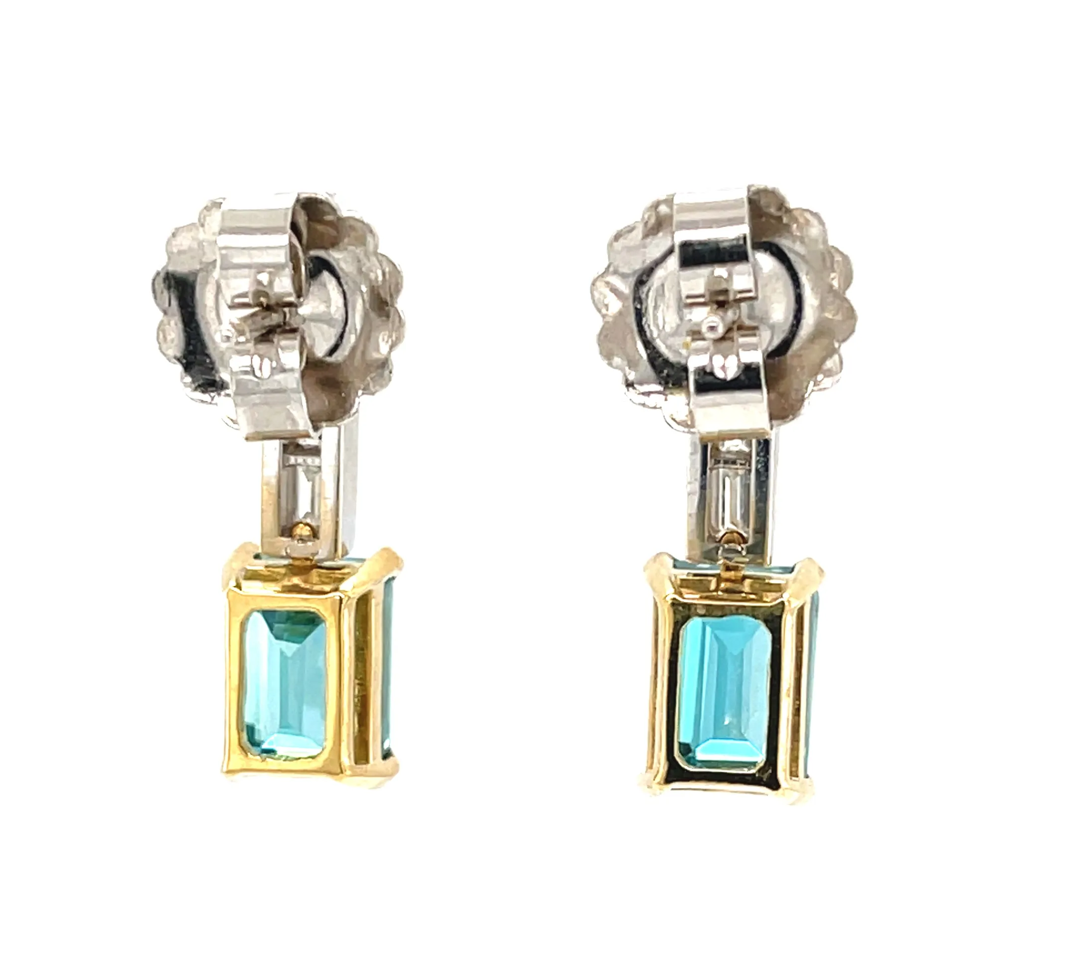 9.97 ct. t.w. Blue Zircon Rectangle, Diamond 18k White Gold Post Drop Earrings