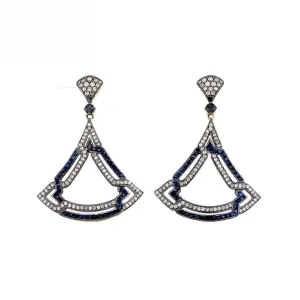 9K Gold and Silver Diamond with Natural Gemstone Art Deco Style Earrings