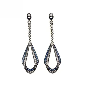 9K Gold and Silver Diamond with Natural Gemstone Art Deco Style Earrings