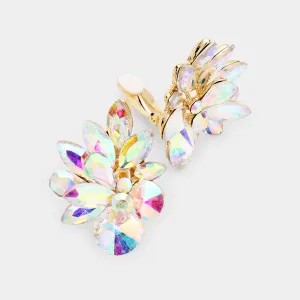 AB Crystal Leaf Clip On Stud Earrings on Gold | 235420